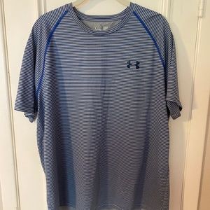 Under Armour Men's Athletic Short Sleeve Shirt Large Blue/Grey Stripe